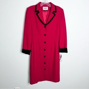 Kasper Blazer Dress Women 4 Red Jacket Suit Crepe Velvet Sheath old money C4